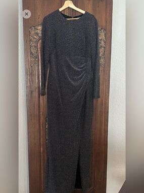 Ralph Lauren Black Sparkle Long-Sleeve Evening Dress